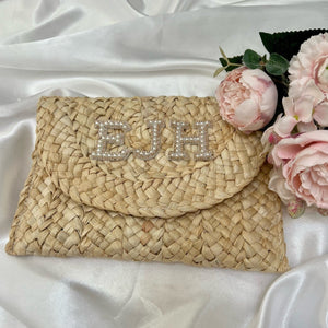 Personalised Woven Straw Clutch