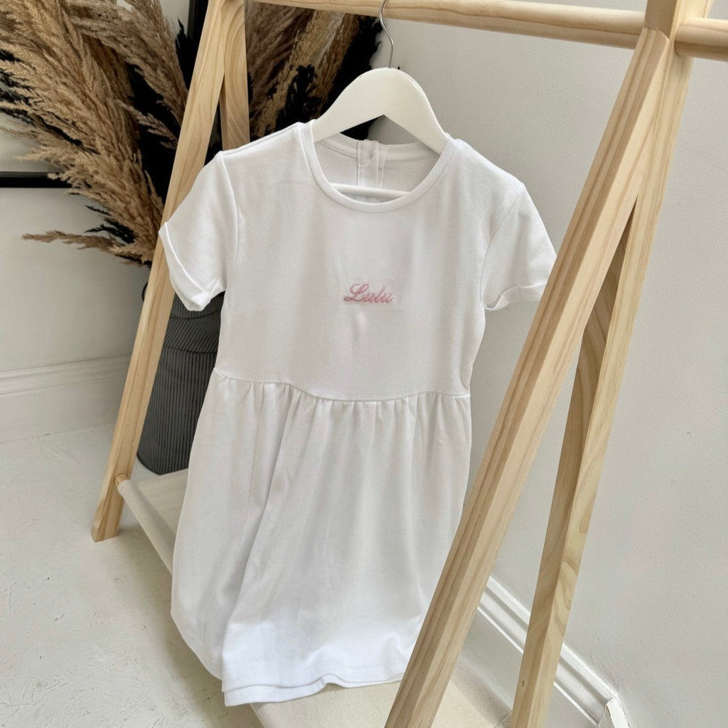 Personalised White Girls Embroidered Sun Dress